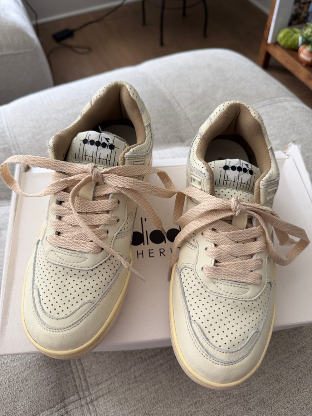 adidas Cream Leather Low-Top Sneakers with Pale Pink Laces